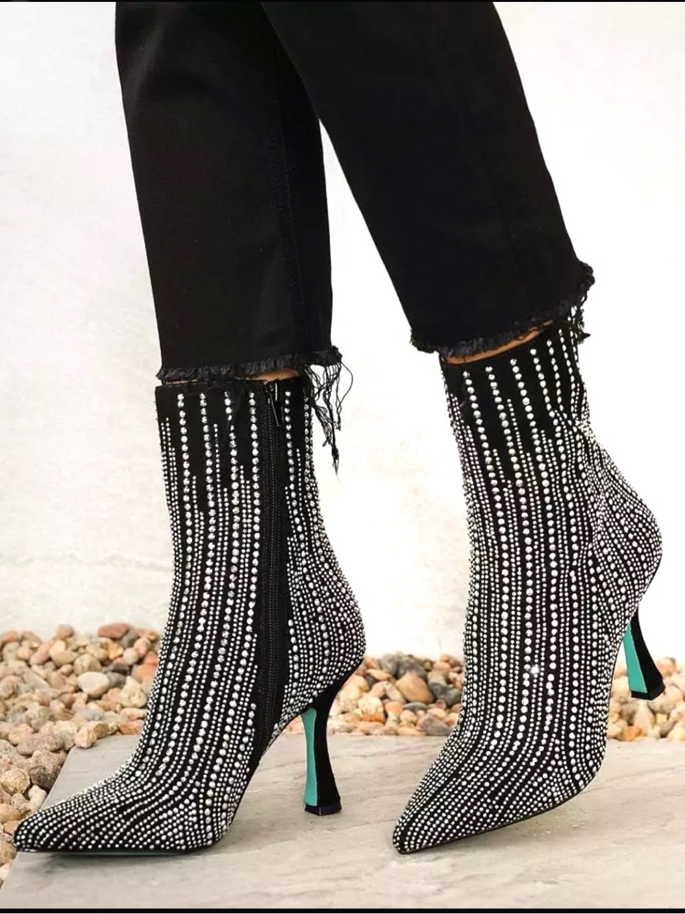 Betsey Johnson Black Rhinestone Pointed Sock Booties - Picture 4 of 6
